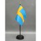 Sweden Desk Flag with Base; American Made Rayon 4x6 inch Miniature Table Set Includes One Small Mini Country Stick Flags and One Black Stand